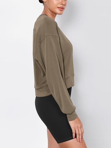 Image of ODODOS Modal Soft Long Sleeve Cropped Sweatshirts for Women Oversized Crew Neck Pullover Crop Top