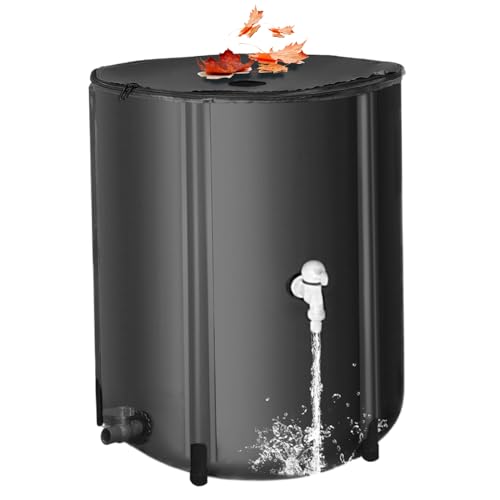 Rain Water Collection Barrel 13 Gallons Rain Barrel UV Resistant Collapsible with 2 Way Zipper, Tap ＆ Support Rods Stable Portable Rainwater Collection System, Ornaments de Jardin