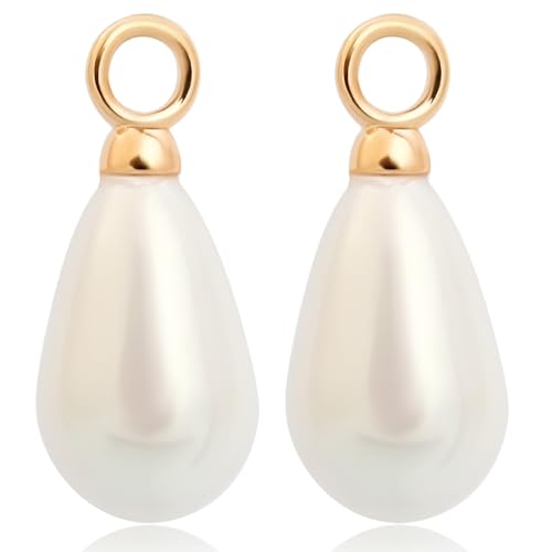 Nobel SCHMUCK Charm Anhänger Perle Weiß 925 Sterling Silber vergoldet für Creole 2 Stück Träne Tropfen