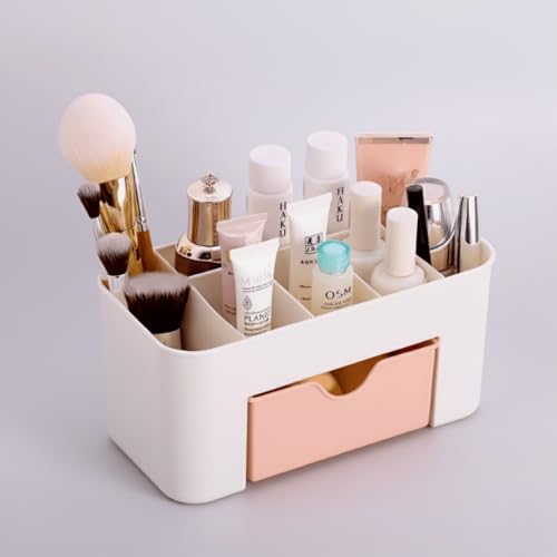 Organizador de Maquiagem e Porta Cosméticos de mesa Escritório Porta Treco Caneta Multiuso Gaveta (Rosa)