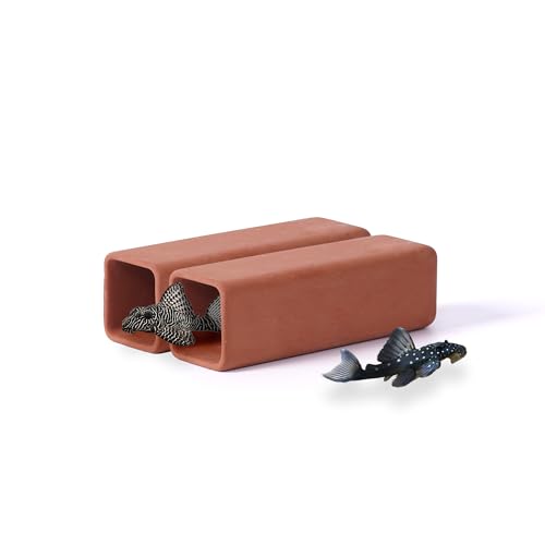2 pc Square-Shaped Fish cave Hide Away Caves for Plecos (Dark Red)