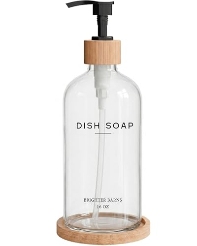 Glass Soap Dispenser with Bamboo Tray