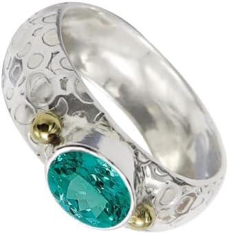 SILVERNROCK Green Paraiba Tourmaline Lab Grown Gemstone Silver plated Meditation