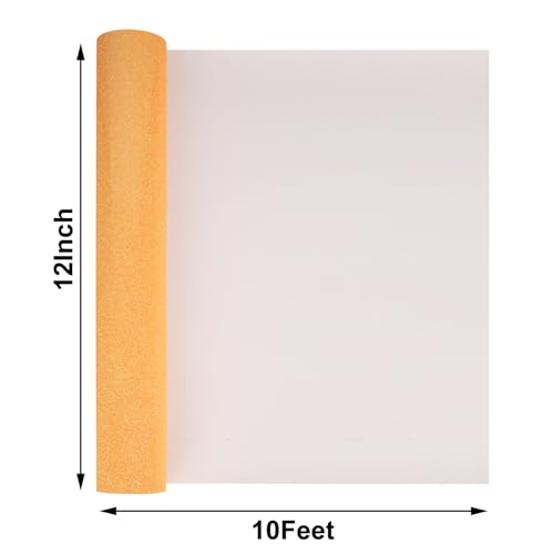 Image of FUNKAKA Glitter Fluorescent Orange Yellow HTV Heat Transfer Vinyl Rolls, 12 inch x 10ft PU Iron on Vinyl for T-Shirts, Glitter HTV Vinyl for All Cutter Machines Easy to Cut & Weed for DIY Design