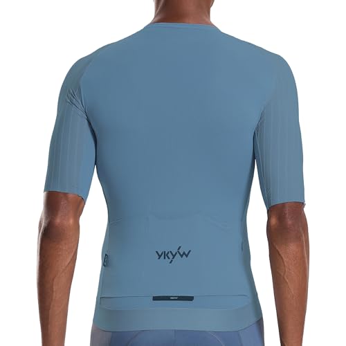 Image of YKYWBIKE Cycling Jersey Men Aero Race Fit, Road Bike Jersey Short Sleeved Moisture Wicking, Breathable,Zip Pocket,UPF50+