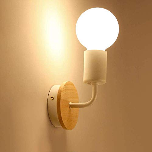 Lámpara de pared interior con base E27 creativa y detalles de madera maciza moderna
