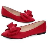 Hee grand Pointed Toe Bow Flat Shoes Elegant Dress Shoes Comfortable Women's Ballet Flats for Casual Wear,Red 8.5