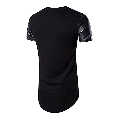 COTTORY Men's Spell Leather Hipster Hip Hop T Shirt2