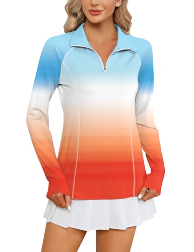 Image of LOMON Women Long Sleeve Shirts Sun Protection 1 /4 Zip Summer Quick Dry Hiking Shirts Quarter Zip Pullover for Women