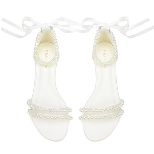 Pearl Flats Bridal Sandals Wedding Flats for Bride Open Toe Beach Wedding Shoes2