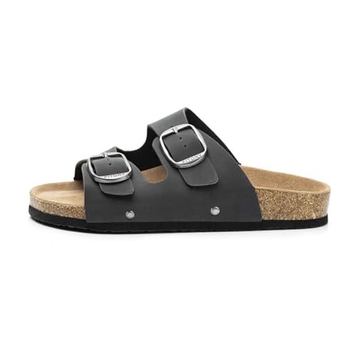 Image of FITORY Womens Flat Sandals with Cork Footbed, Open Toe Arch Support Slides Adjustable Slip On Slippers for Summer 2026 Size 6-11