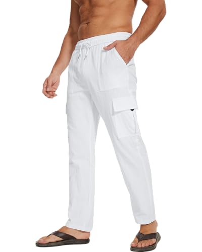 LVCBL Weiße Hose Herren Leinenhose Einfarbig Klassische Hose Sommerhose XL