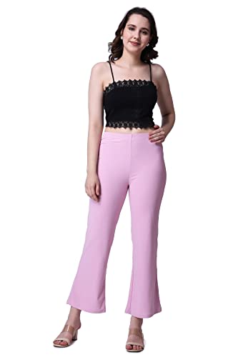 Image of POPWINGS Formal Casual Solid Trousers for Women || Work Trousers for Women || Pull On Trousers for Women || High Waist Plain Women Trousers for Summer