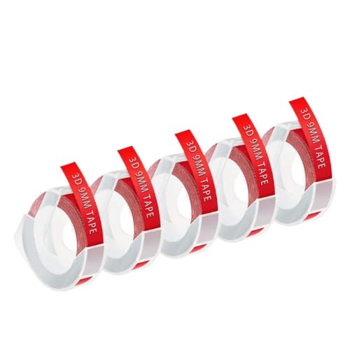 5pk 9 mm Cinta 3D de estampado Adhesivo de plástico compatible con B90 Etiqueta Maker 12965 E101 Máquina(Red)