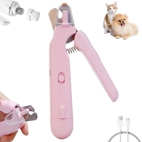 ペット用爪切り、犬 つめきり、LEDで血管バッチリ、2in1 電動爪やすり爪研ぎ、TYPE-C充電式、静音で安全な設計、深爪防止、犬猫用 電動爪トリマー (ピンク)