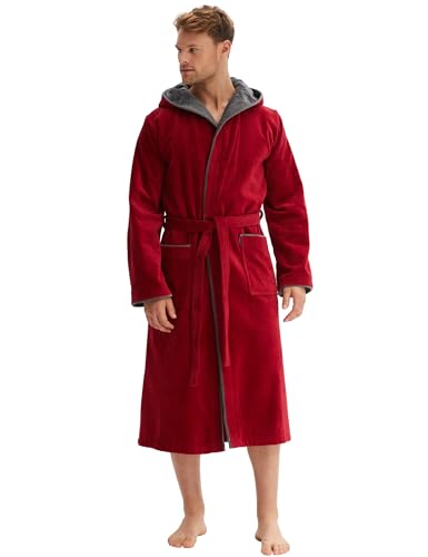 Morgenstern Bata de Baño para Hombre con Capucha, Algodón Talla L, Rojo