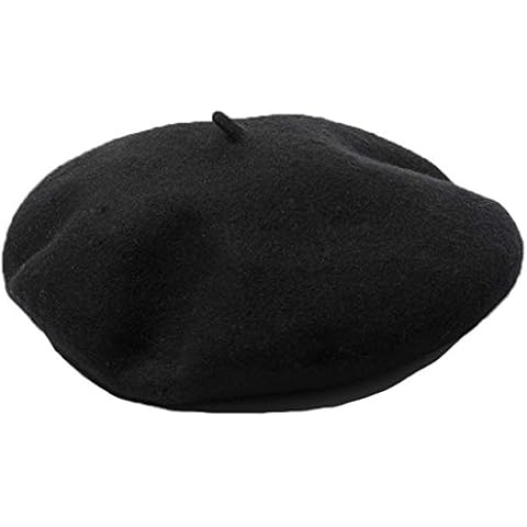 JOYHY Men's Unisex Adults Solid Color Wool Artist French Beret Hat Black Cover