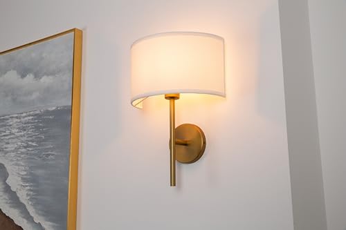 Image of Yosoan Fabric Wall Sconce Brass Vintage Indoor Bedside Wall Lamp Fixture