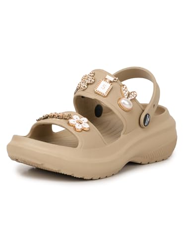 Image of ATHCO Soho Clogs Sandal for Women's|Girls|Dual-Color Soft EVA Cushioned With Massage Footbed|Easy Wear with Adjustable Back Strap|Lightweight Platform Heels|Flexible|Breathable|Extra Soft Comfortable Anti-Skid Casual Mule|All-Season|Summer|Monsoon|Rain|Winter|Waterproof|Casual Slip-On Sandal with Cute Charms & Chunky Design|Indoor & Outdoor Wear|Trendy|Fashionable|Stylish|Shoes