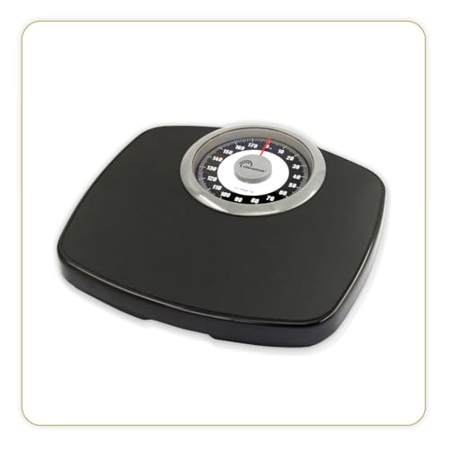 LITTLE BALANCE 8400 Comfort 180 mechaniczna waga osobowa 180 kg/1 kg waga z dużym wyświetlaczem, kompaktowy format, czarna i chromowana