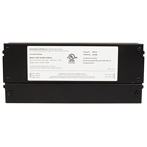 Up To 40% OFF LEDupdates 24v UL Listed 200W Triac Dimmable Driver 110v - 277v AC Transformer Constant Voltage Power Supply for LED Strip light Control by AC Wall Dimmer (24v 200w)