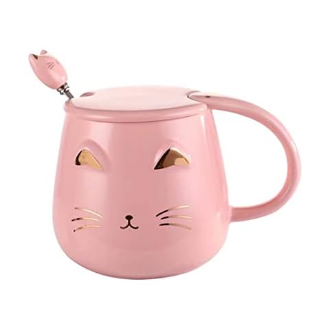 Yongheng Taza Gato de Cerámica con Tapa y Cuchara Cover