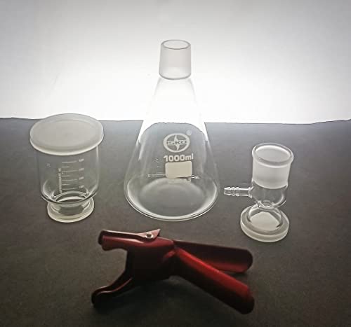 Image of ISKO Borosilicate glass Membrane Filter Holder Assembly with 350ml graduated sintered cup and silicone Pneumatic Pipe - 1000ml flask capacity B-40 Joint 47MM Filter (1 set)