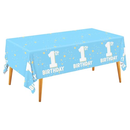 Gatherfun Baby Blue Party Supplies Set: 1st Birthday Decorations, Includes 2-Pack Baby Boy -Themed Tablecloths for First Birthday Decorations, Disposable Table Covers 54 x 108 Inch