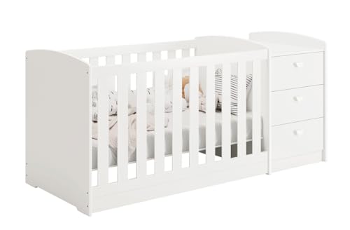 Berço Americano Multifuncional Atlanta com Cômoda 3 Gavetas Branco Fosco - Reller