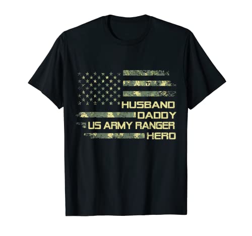Uomo Marito Papà US Army Ranger Hero Flag USA Camouflage Maglietta
