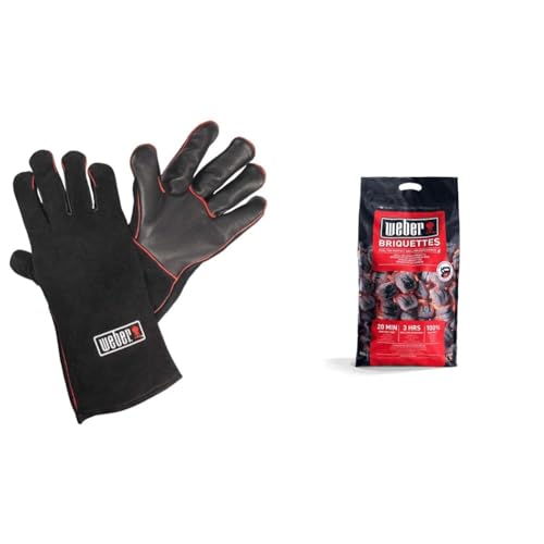 Weber Gants pour Barbecue - Protection, en Cuir - Accessoires Barbecue Briquettes de Charbon - Sac 8 kg - Charbon de Bois pour Barbecues Combustible BBQ