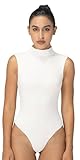 Sunzel Thong Bodysuit for Women, Sleeveless Mock Turtleneck Shapewear, High Neck Stretchy & Sexy Top, White XS