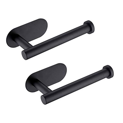 Self Adhesive Toilet Paper Roll Holder,Toilet Paper Holder for Bathroom Washroom Kitchen Stick On Wall Mount Matt Black 2 Pack