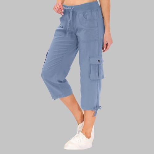 Pantalon Cargo Capri WWricotta Éte Décontracté - Short Long Uni à Cordon
