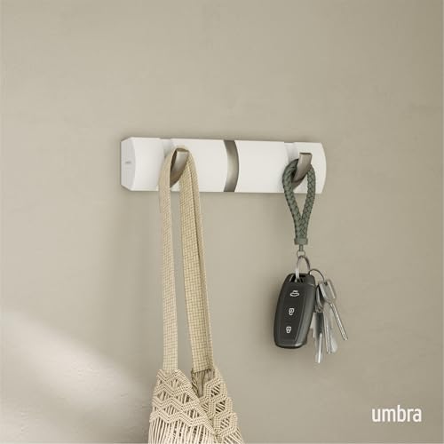 Umbra Flip Wall-Mounted Coat Rack with 3 Hooks – Modern, Space-Saving Storage for Hats, Jackets, Bags, Entryway, Mudroom, Closet, Bathroom, Bedroom – White/Nickel by Umbra - Image 2