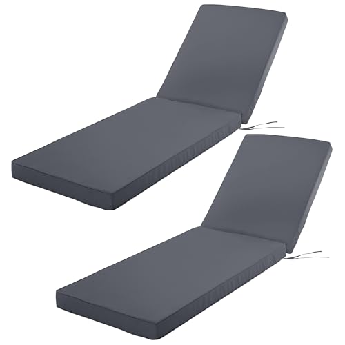 Comcaver Chaise Lounge Cushions Outdoor Set of 2, 72x21x3 Inch, Dark Grey