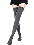 SATINIOR Calcetines Extra Largos Calcetines de Algodón hasta el Muslo Medias de Arranque Extra Largas para Mujeres (Gris Oscuro)