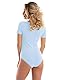 Magi Damenbody mit kurze Ärmel und Rundhals Damen Tshirt Overall Bodysuit Unterzieh-Body optimale Passform Sportlicher Tanz-Body für Frauen (M, Hellblau)