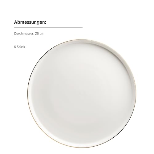 MÄSER, Serie Sita, Teller Set für 6 Personen, Essgeschirr aus weißem Porzellan mit Goldrand, schlicht, elegant, Porzellan, weiß