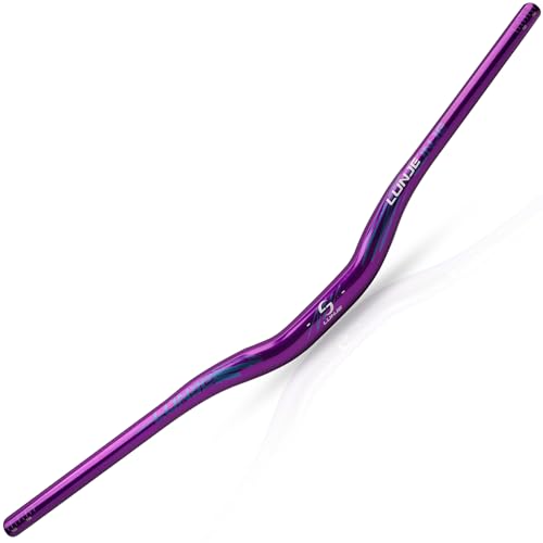 LUNJE Chameleon Bike Handlebar 31.8mm - 35mm, 55mm Hi Riser Mountain Bike Handlebars - 780mm Glow-in-the-Dark Logo Cut-to-fit T6 Aluminium Bicycle Handlebars for MTB, Road Bike