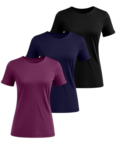 Huukeay 3 Pack Women's Cotton T Shirts Casual Short Sleeve Tunic Tops Crewneck Summer Plain Basic Loose Fit Tee2