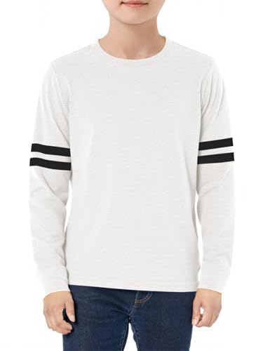 Image of Haloumoning Boys Long Sleeve Shirts Kids Crewneck T Shirts Casual Striped Tops Tees 5-14 Years