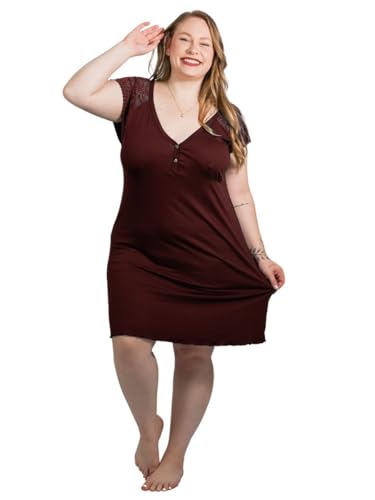 Camisola Plus Size Confortável Viscose Mais Vestido Camiseta Amamentação Maternidade (Vinho, 48)