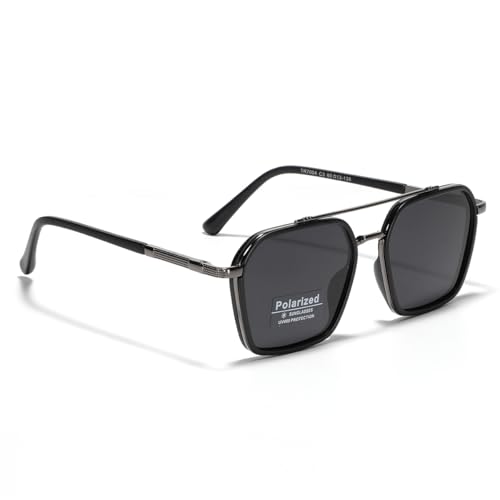 Image of Metal Square Frame Sunglasses Big Tr90 Double Bridge Polarized Sun Glasses TAC Lens Unisex Glasses