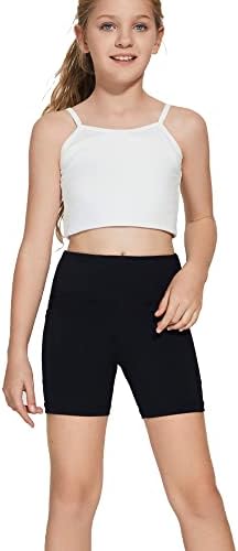 DEVOROPA Girls 5″ Spandex Volleyball Shorts Stretch Youth Athletic Gymnastics Shorts Kid Yoga Dance Compression Shorts Pocket