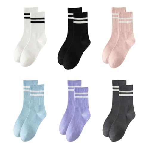 FrostyFlair 6 Pares Calcetines Mujer, 39-42 Rayas Algodón Calcetines de Tenis, Lindo Casual Calcetines Deportivos, Calcetines para Correr para Mujeres Regalos