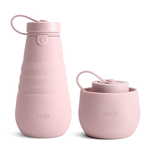 STOJO Collapsible Sports Water Bottle - Leak-Proof Reusable Silicone Travel Cup for Hot & Cold Drinks - Microwave & Dishwasher Safe - AS SEEN ON TODAY SHOW - Parent (Carnation)