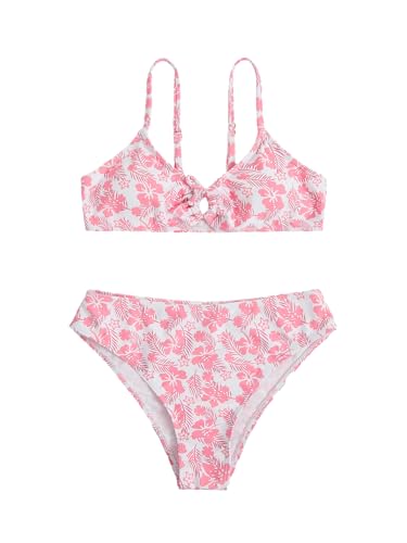 Image of COZYEASE Girls' 2 Piece Ditsy Floral Print Knot Front Ruched Triangle Bikini Swimsuit