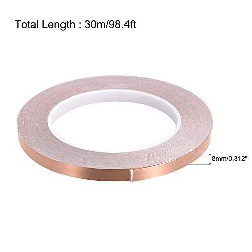 Image of uxcell Single-Sided Conductive Tape Copper Foil Tape Adhesive 8mm x 30m /98.4ft for Guitar,EMI Shielding Crafts, Electrical Repairs 2pcs