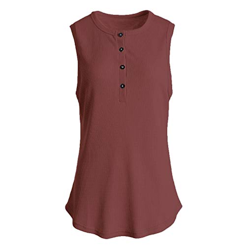 Famulily Women's Flowy Waffle Knit Tank Tops Loose Button Up V Neck Henley Shirts2